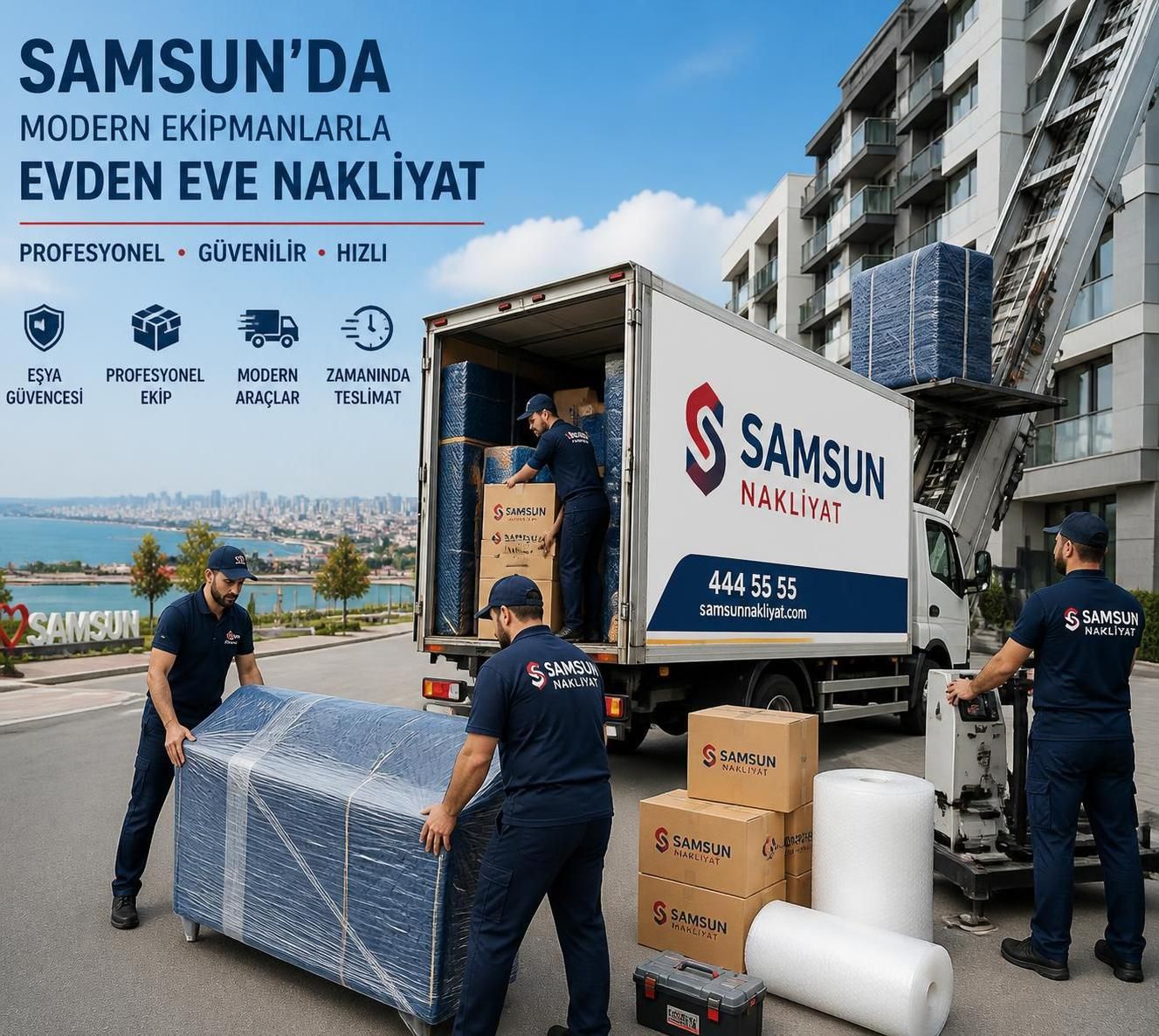 samsun'da evden eve nakliyat hizmetlerinde kaliteli ve güvenilir çözümler sunuyoruz. eşyalarınız güvenle taşınsın, profesyonel ekiplerle hızlı ve sorunsuz taşımacılık deneyimi yaşayın.